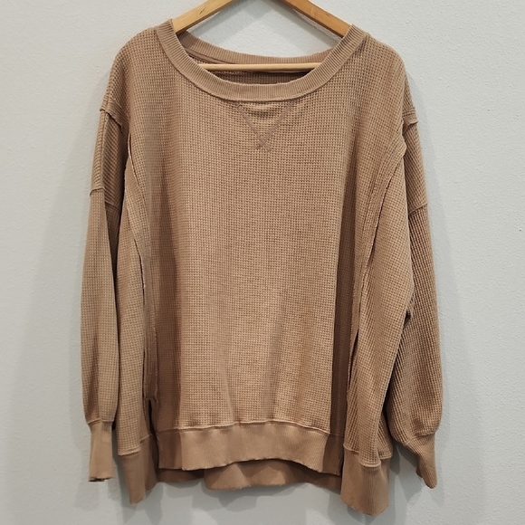 American Eagle Outfitters Tan Crew Neck Sweater Cozy Knit - Picture 2 of 10